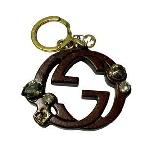 Gucci Brown Wood and Crystals Charm Ring Keychain Bag charm